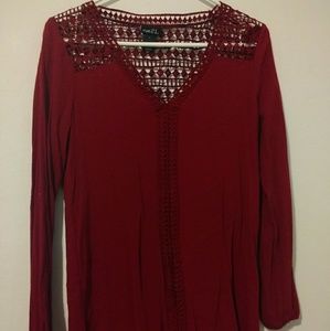 Burgundy Long Sleeve Blouse with Lace